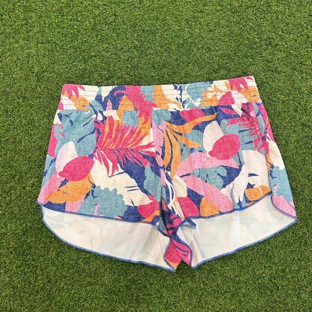 Speedo Womens Tropical Floral Board Shorts Pink Blue Smocked Waist Small